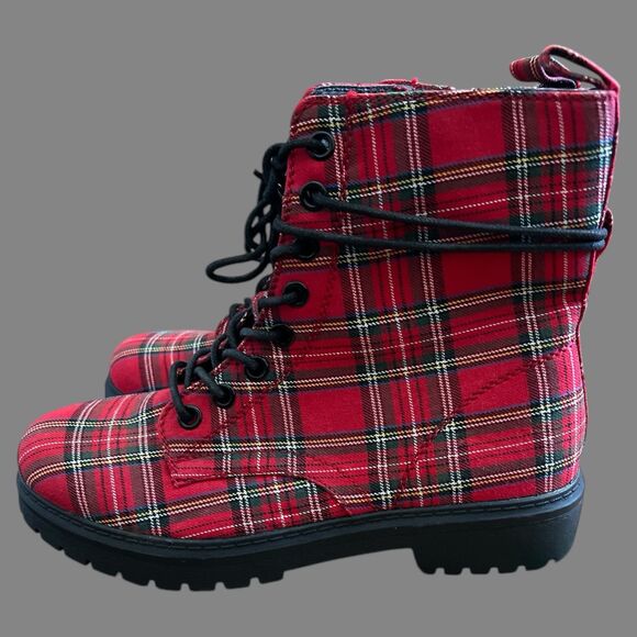 Kohl's Red Plaid Combat Boots Size 8 NEW WITHOUT TAGS - Picture 3 of 9